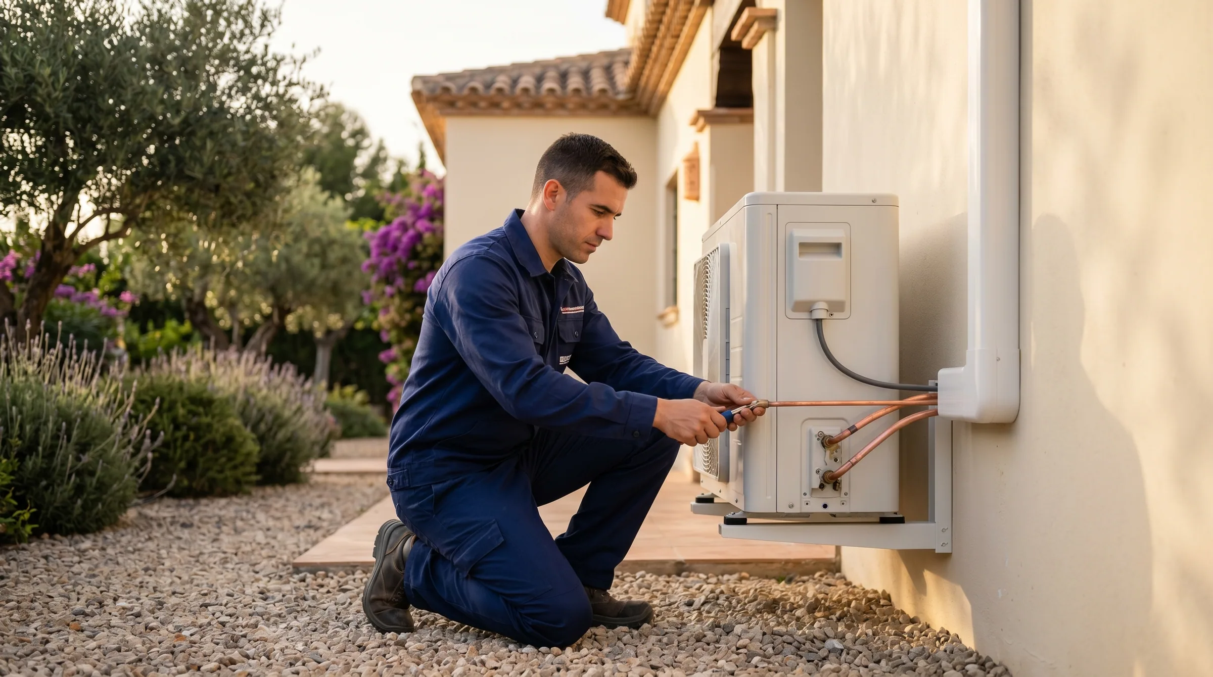 Técnico instalando una bomba de calor