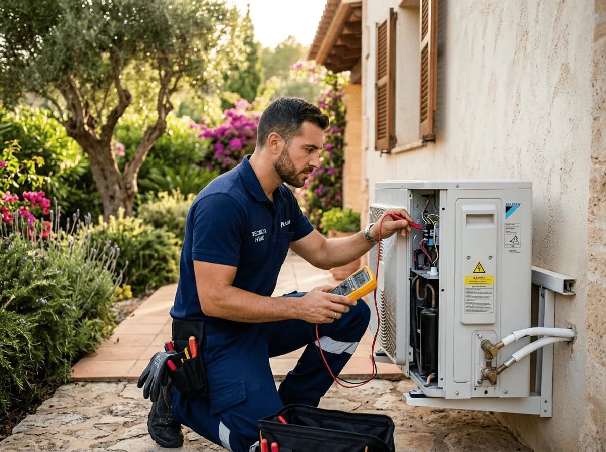 Técnico instalando una bomba de calor